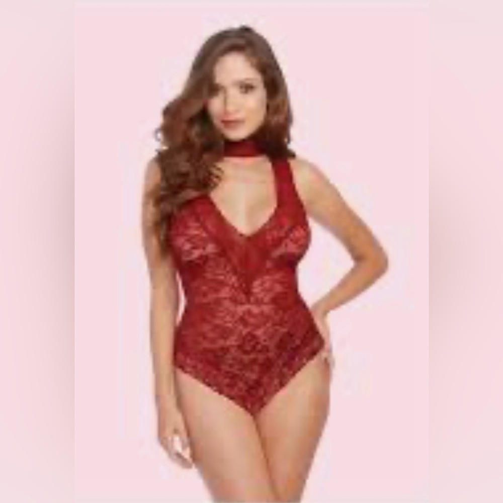 Pure Romance Ruby Red Bodysuit. Size Medium